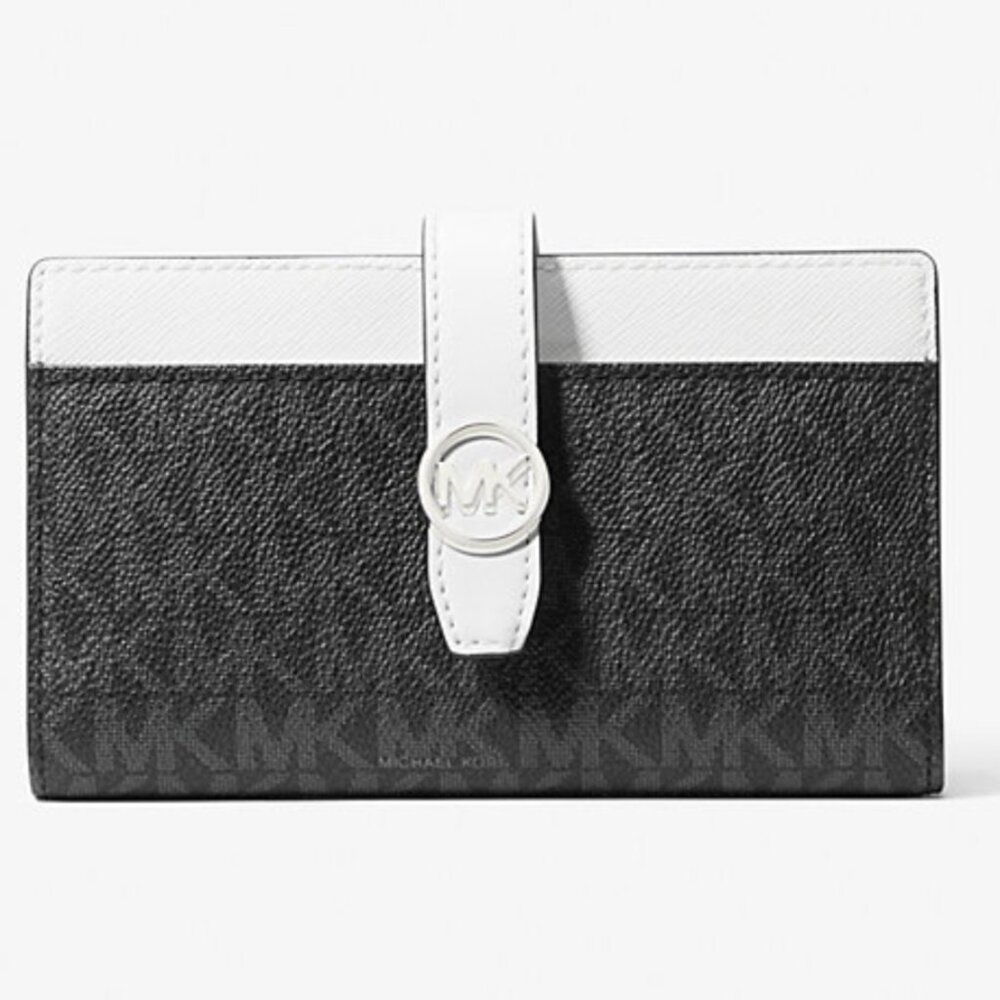 Michael Kors Outlet, Greenwich Medium Signature Logo Wallet - BLACK COMBO